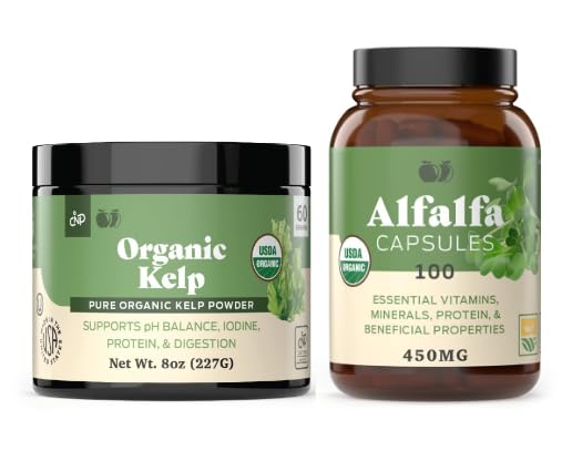 Organik Kelp Toz 8oz & Pure Alfalfa Leaf 100 Capsules Hoffman