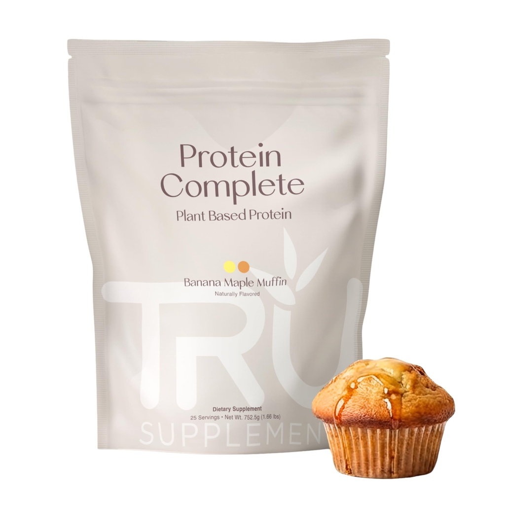 TRU Supplements Plant Based Protein Toz, BCAA, EAA, 20g Vegan Brown Rice & Pea Protein, 100 Calories, 27 Vitaminler, Yapay Flavors 25 Servisler (Bana Maple Muffin)