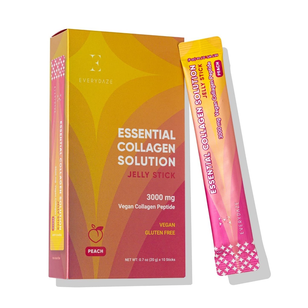 EVERYDAZE Essential Collagen Çözüm Jelly Stick | Vegan Collagen Peptide | Peach | 10 Packs | Saç, Skin, Nails, Beauty, Bone | Vitamins, Minerals, Antioksis for Men & Women