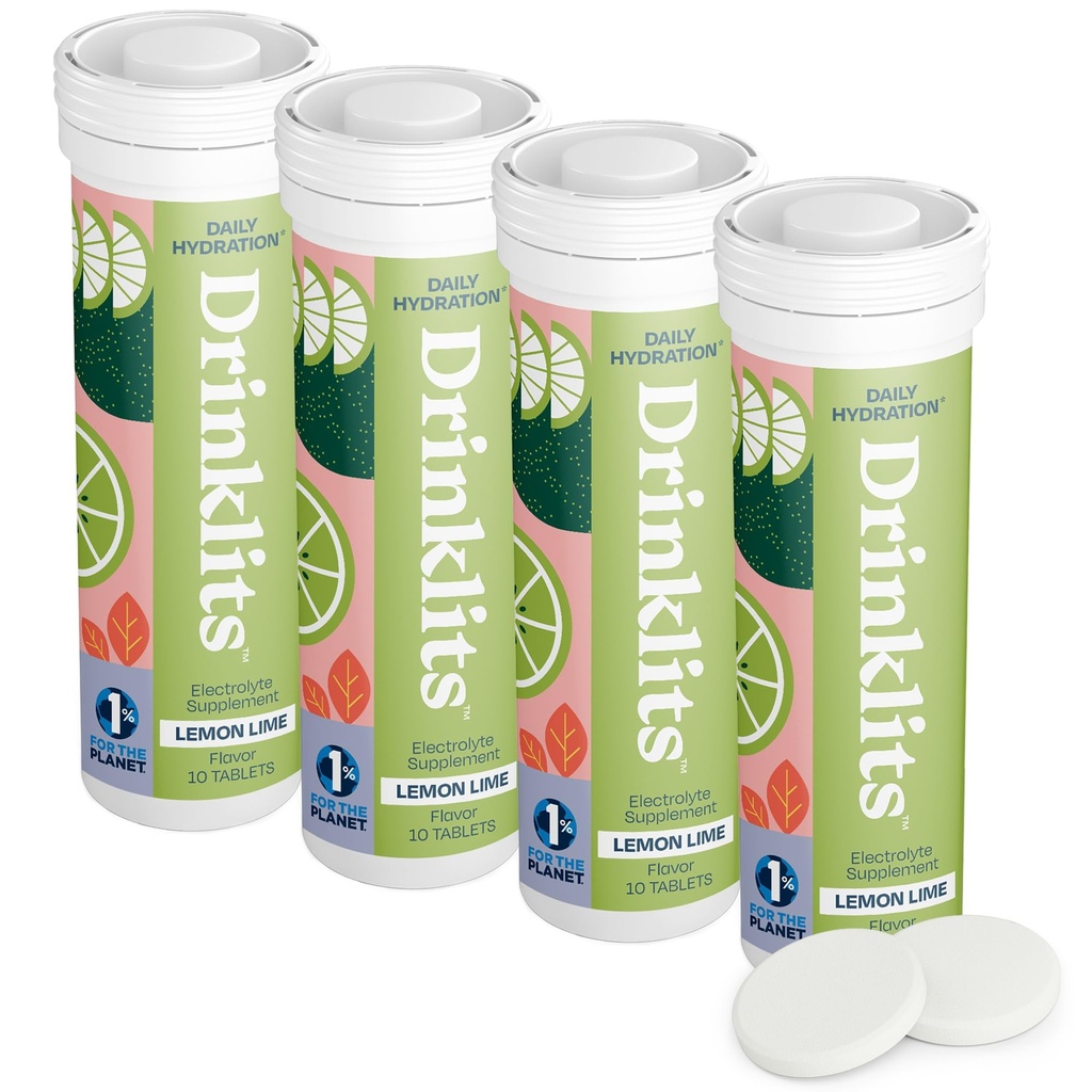 İçecekler Limon-Lime Daily Electrolyte Hydration Tabletleri (4) Tube Sche | Doğal Spor İçgörüleri - 0g Sugar – Mükemmel Flavor | 40 Servisler - 10 Tabletler