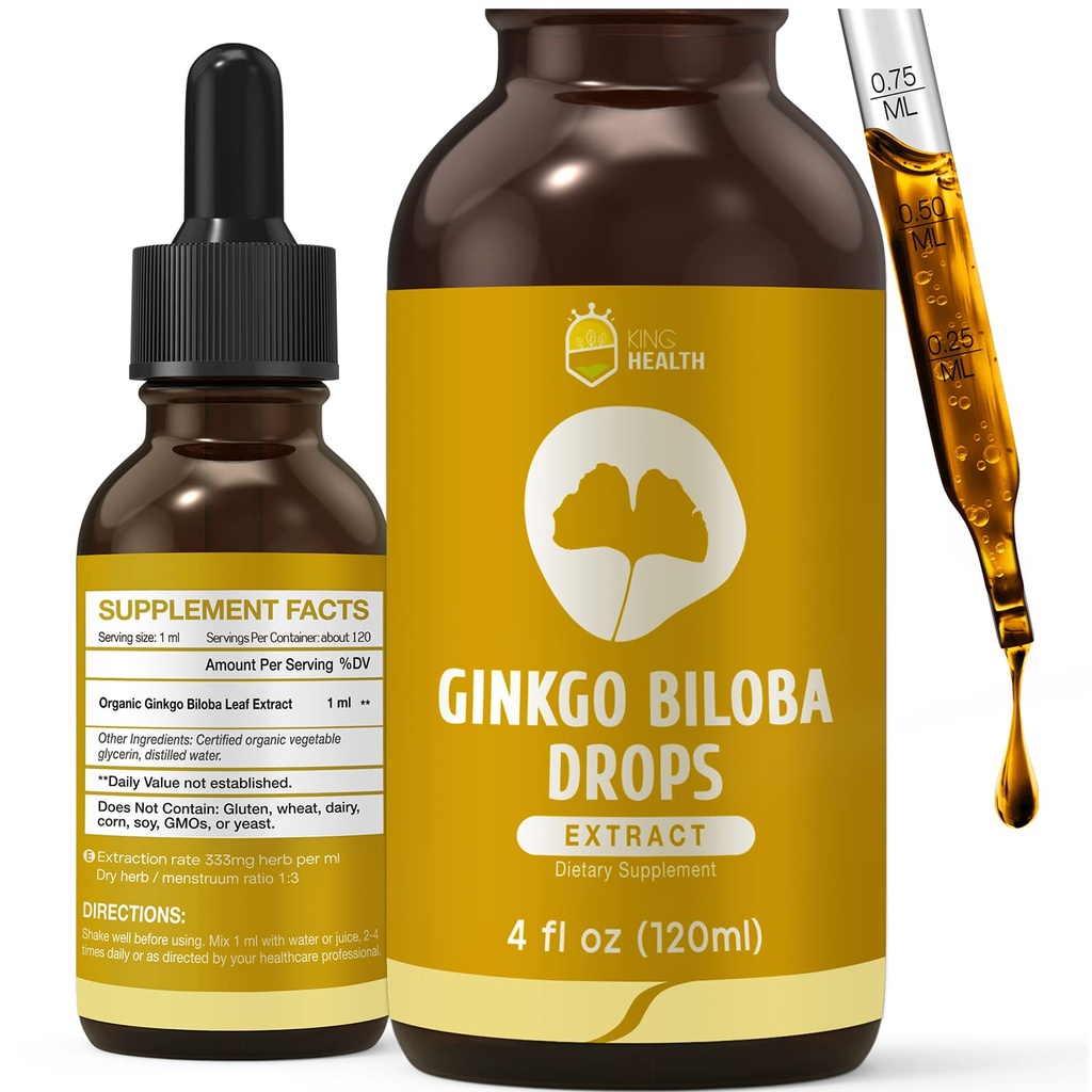 Organik Ginkgo Biloba Sıvı Supplements, Brain & Focus Support,% 98 Abxia, Vegan, Non-GMO, Alkol & Gluten Free - 4 Fl Oz