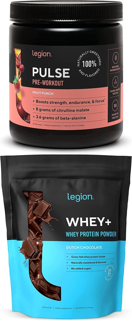LEGION Pulse Pre Workout Supplement (Fruit Punch) Whey Protein Toz Çikolatası - Whey+ Isolate Protein Toz