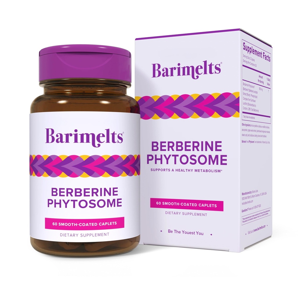 Barimelts Berberine GLP-1 Kullanıcılar ve Bariatrik Hastalar için 550 mg - Metabolism Desteği - 60 Smooth-Coated Caplets (1-Month Supply)