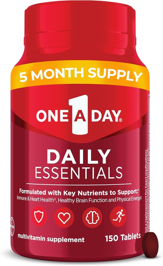 One A Day Daily Essentials, Multivitamin for Women & Men, Supports Healthy Brain and Muscle Function and Immune Health, Adult Multivitamin with Vitamin D, E and Vitamin B12, 150 Count​
