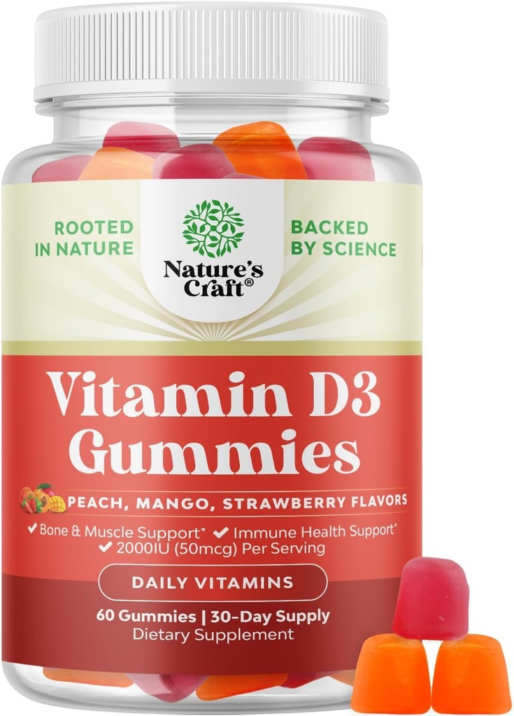 Natures Craft Vitamin D3 Günlük Sağlık için Gummies - Bone Muscle & Immune Support Non-GMO Gelatin Gluten Free (30 Day Supply)