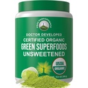 Peak Performance Unsweetened Organic Greens Superfood Toz. Super Greens Toz, Max Energy ve Athletic Performance için 25+ Organik Malzemeler. Vegan Hua Green Juice Daily Drink