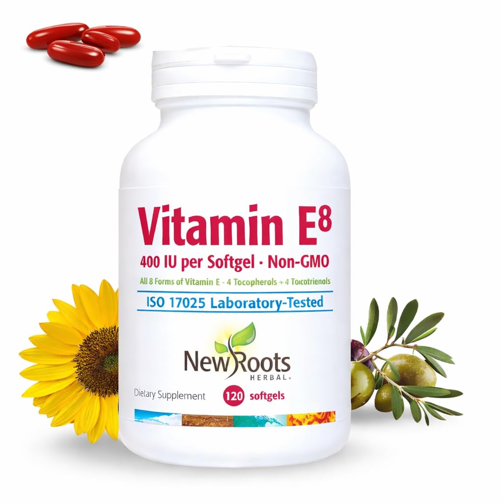 YENİ ROOTS HERBAL Vitamin E 400 IU Capsules | Organik Antioksi Supplement | Beyin ve Vizyon Desteği için 8 Vitamin E türü | 4 Tocopherols & 4 Tocotrienols for Women & Men (120 Softgels)