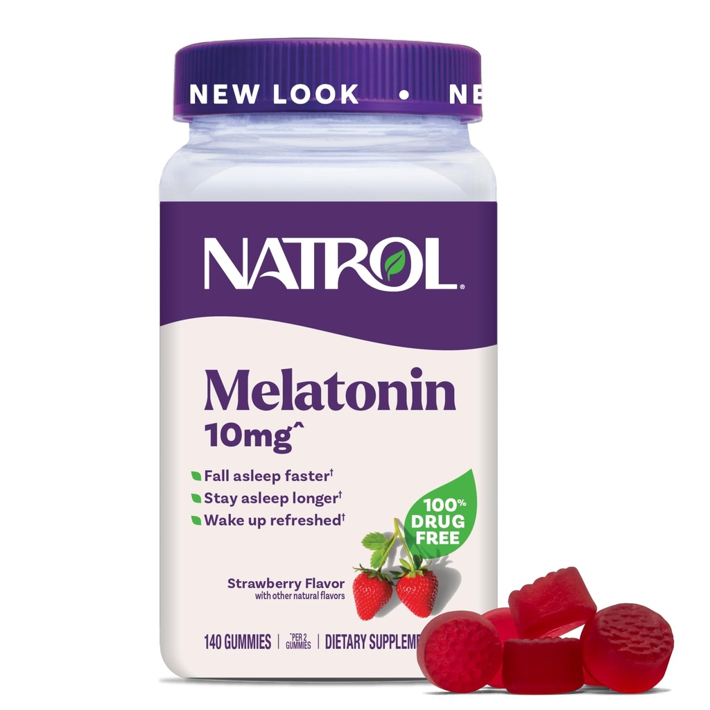 Natrol Melatonin Gummies, Sleep Support for Yetişkinler, Melatonin 10 mg, 140 Strawberry-Flavored, Up to 70 Days