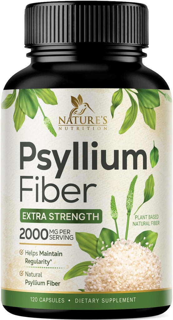 Psyllium Husk Toz Kapsülleri 2000 mg, Doğal Günlük ► ve Çözülen Fiber Pills, Psyllium Husk Fiber Supplement Destekler Digestion Colon Health & Regularity, Plant Based Supplement - 120 Capsules
