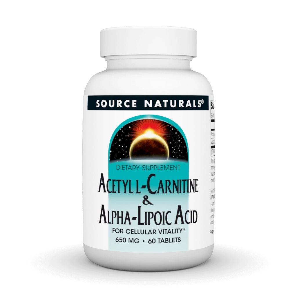 Source Naturals Acetyl L-Carnitine & Alpha-Lipoic Acid, for Cellular Vitality*, 650 mg - 60 Tabletler