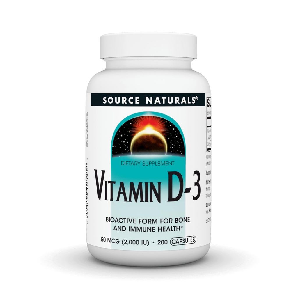 Source Naturals Vitamin D-3, Bioaktif Form for Bone & Immune Health*, 2000 IU - 200 Capsules