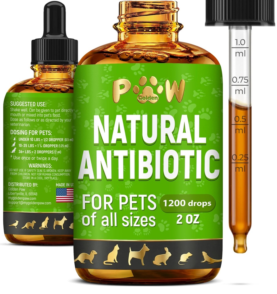 Enfeksiyon için Köpek Antibiyotikleri, Coughs, UTIs, Allergies, Itching | Natural Antibiyotiks for Cats to Support Skin, Coat, & Digestion | For All Breeds & Ages | 2 oz