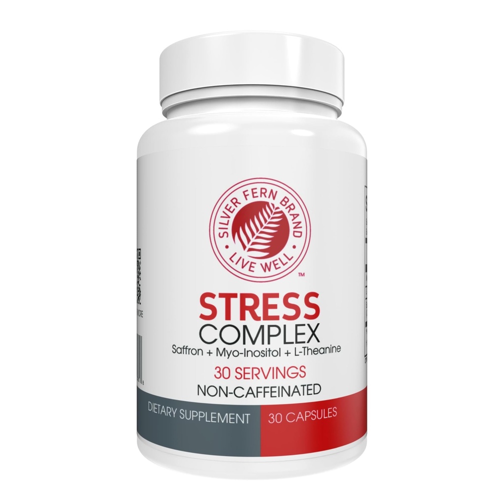Silver Fern Stres Kompleksi - Caffeine olmadan - Uyku, Endişe, Mood & More - Saffron Supplements, L-Theanine Supplement, & Myo-inositol - Natural Stress Relief Supplement (Pack of 1)