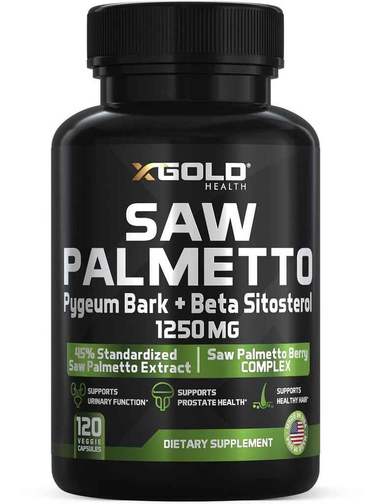 X Gold Health Saw Palmetto Erkekler için Prostate Supplement | Pygeum Bark | Beta Sitosterol Supplement | Potent 3X Formula | Urinary Function Prostate | USA Blocker Hair Growth / 4 Moon Supply Made in USA