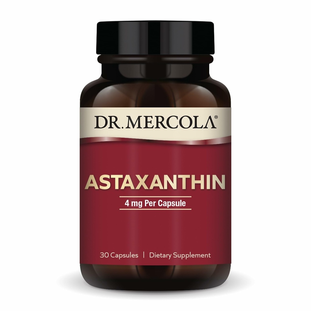 Dr. Mercola Organik Astaxanthin - 4 mg Astaxanthin - Güçlü Antioksi Desteği - Organik Mikroalgae Ekstraksiyon - Non-GMO, Gluten-Free & Soy-Free - 30 Capsules (30 hizmet)