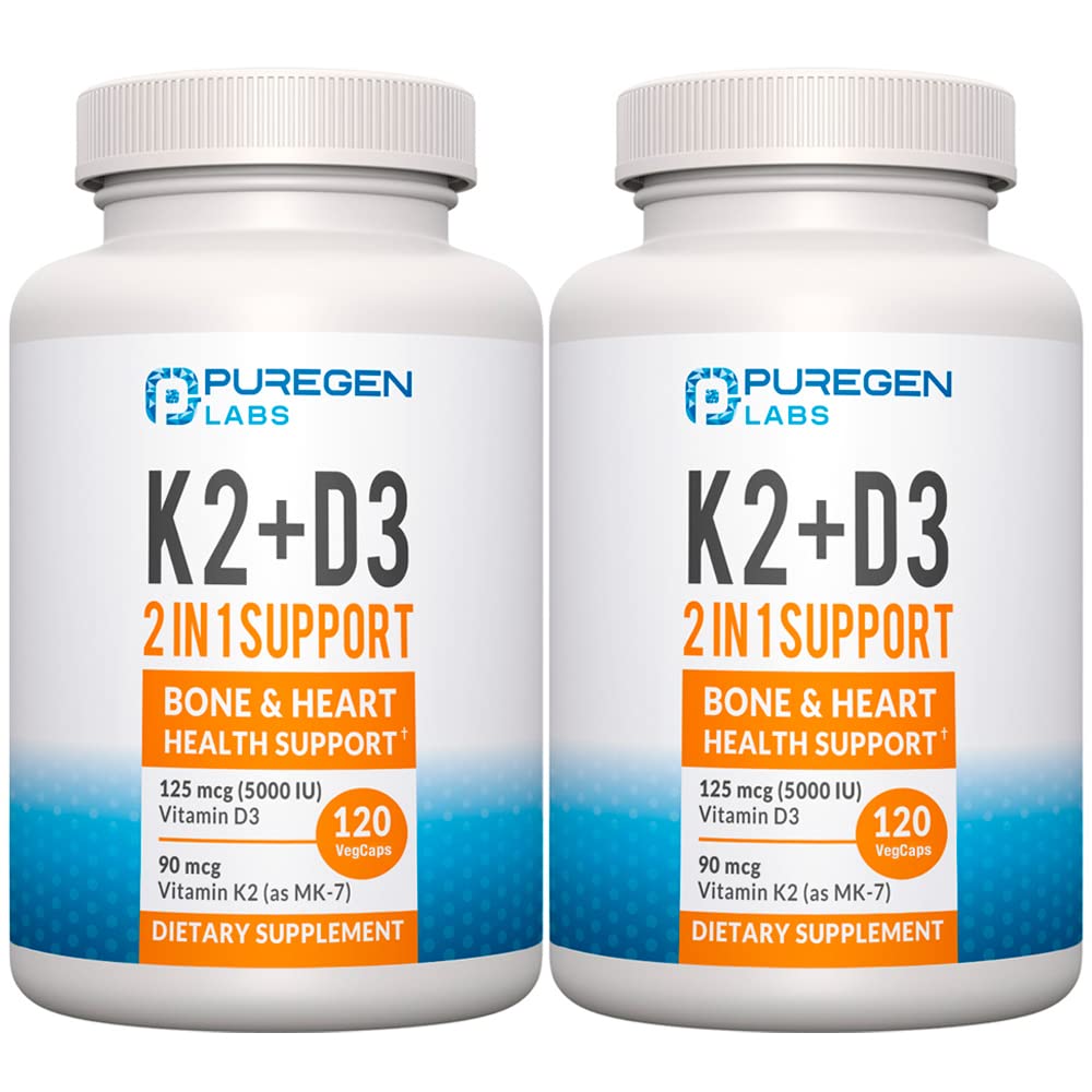 1 Yüksek Potency Formula 90mcg Vitamin K2 (MK7) ve 5000 IU Vitamin D3 Bone and Heart Health | Non-GMO Formula D3 & K2 Kompleks, Toplam 240 Capsules I 8 Ay Supply