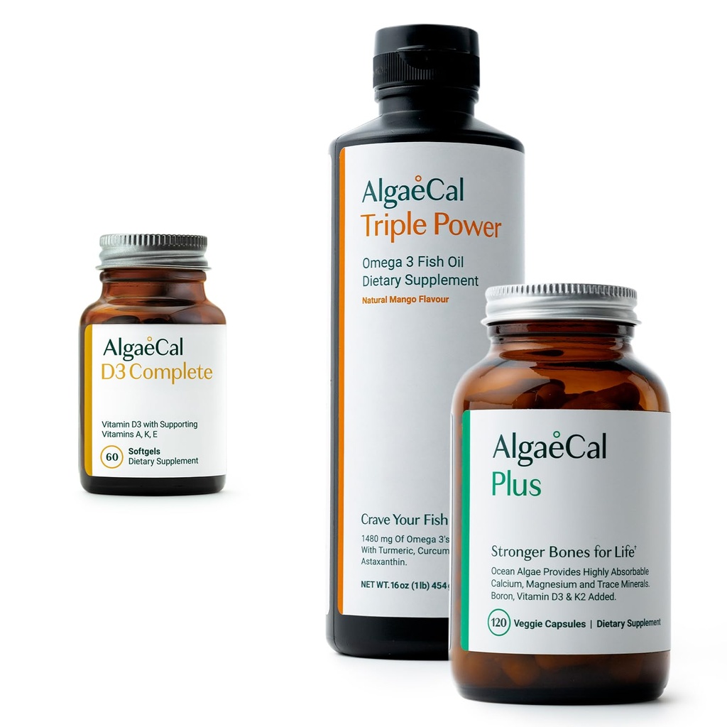 ALGAECAL Grafik - D3 Tamam (1000 IU) + Vitaminler K2, E & A & Plant-Baseduba Güçlü Bones & Fish Oil Omega 3 1200 mg EPA DHA