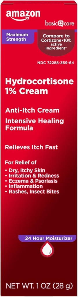 Temel Bakım En Güçlü Anti-Itch Cream, Hydrocortisone 1 Yüzde Yoğun Formula, Itch Relief For Bug Bites, Eczema, Psoriasis, Zehir Ivy, Oak ve Sumac, 1 ounce