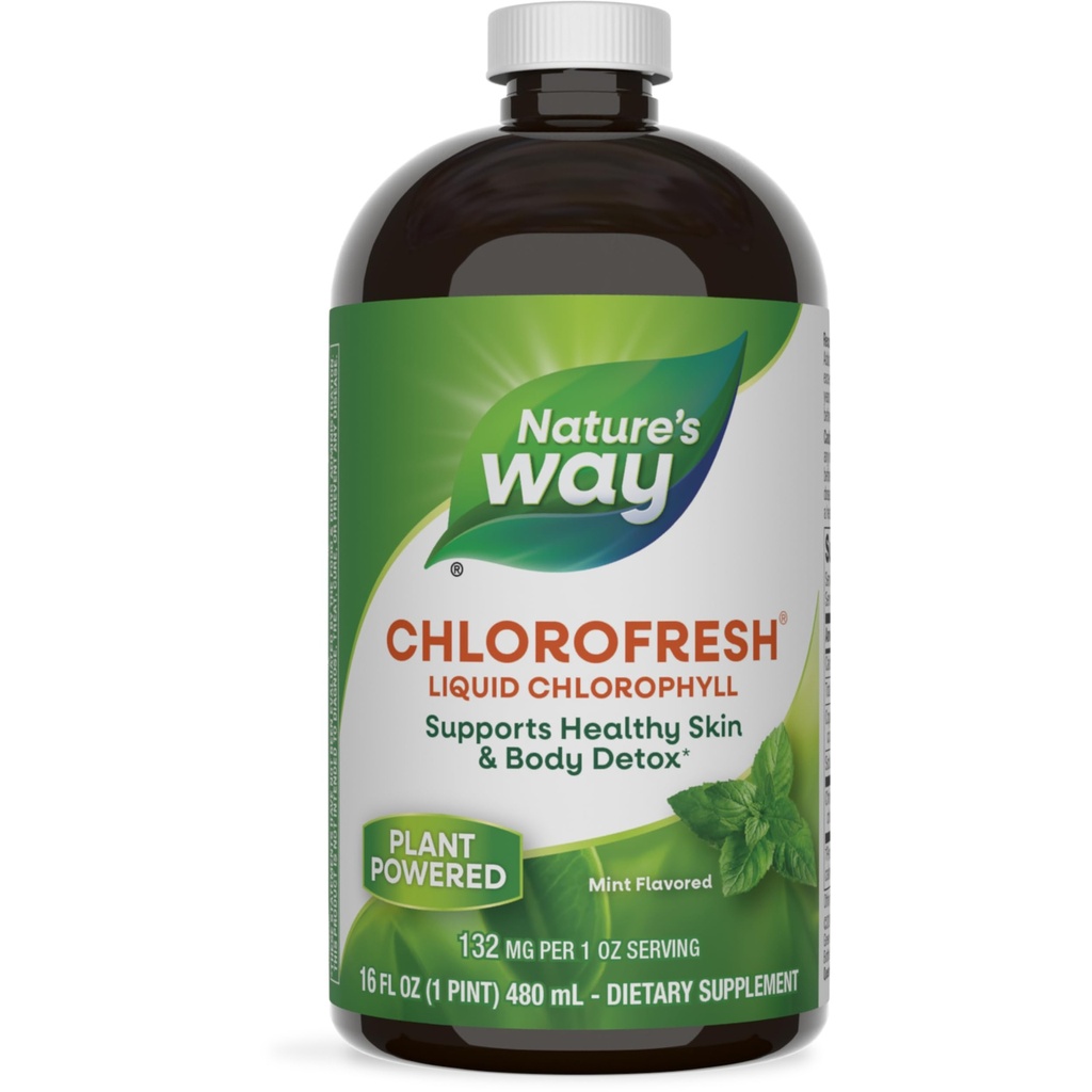 Nature's Way Chlorofresh Liquid Chlorophyll, Chlorophyllin Copper Complex, Internal Deodorant Supplement, Supports Healthy Skin and Detox Pathways*, Mint Flavored, 16 fl oz