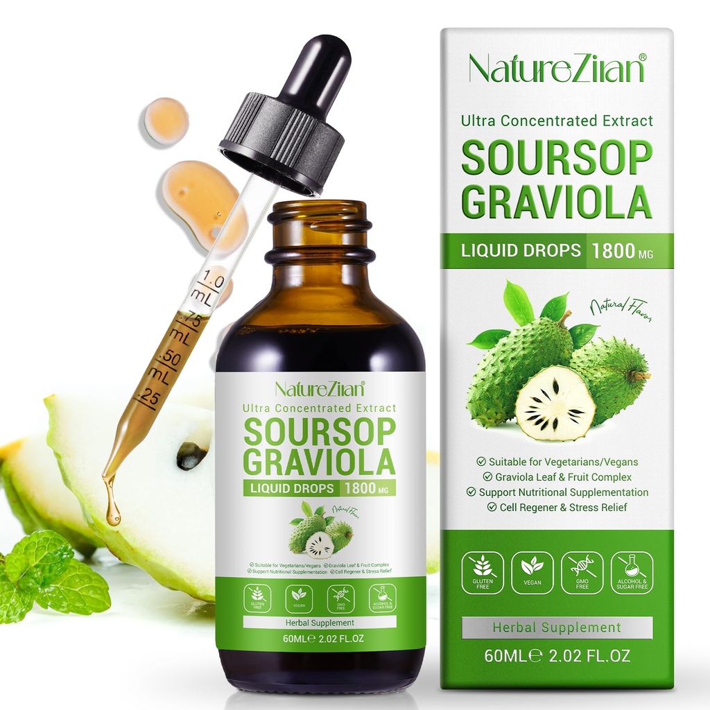 Soursop Graviola Liquid Drops - Soursop Bitters - Soursop Leaves Ekstraksiyon - Doğal Antioksi - Hücre Destek & Rejenerasyon - Immune Boost - Relax - Liver ve Sleep (1)
