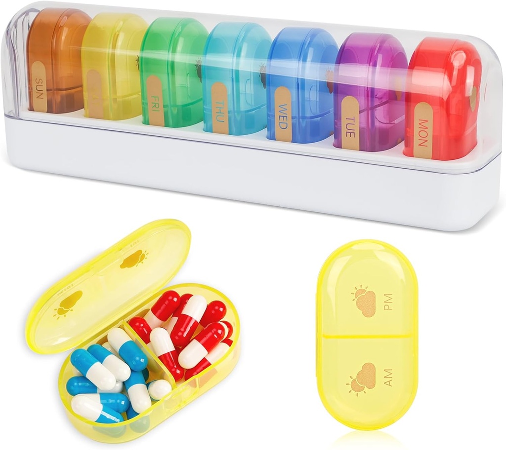 FYY Travel Pill Organizer, 14 Compartments Daily Pill Organizer Portable Pill Case Detachable Daily Pill Box for Purse Pocket to Hold Vitamins,Cod Liver Oil,Supplements and Medication-White