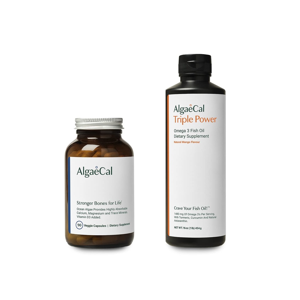 AlgaeCal Sche - Bitki Temelli Kalsiyum Supplement, D3 Kemik Sağlığı ve Güç Omega-3 Balık Yağı Doğal Sıvı Emülsion with EPA & DHA, Curcumin, Astaxanthinhinhin