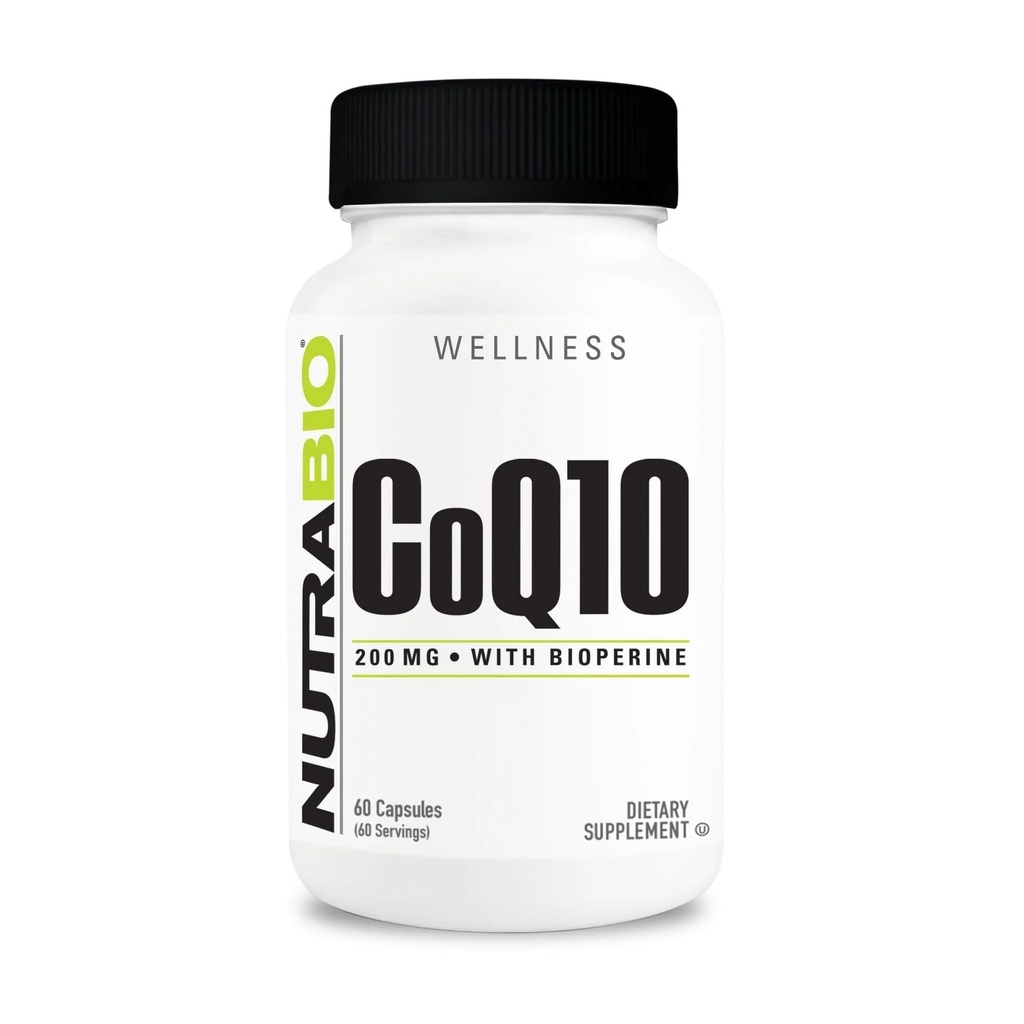 NutraBio CoQ10 Bioperine, Sağlıklı Kalp Fonksiyonlu ve Hücre Enerji Üretimi, 200 mg - 60 Capsules