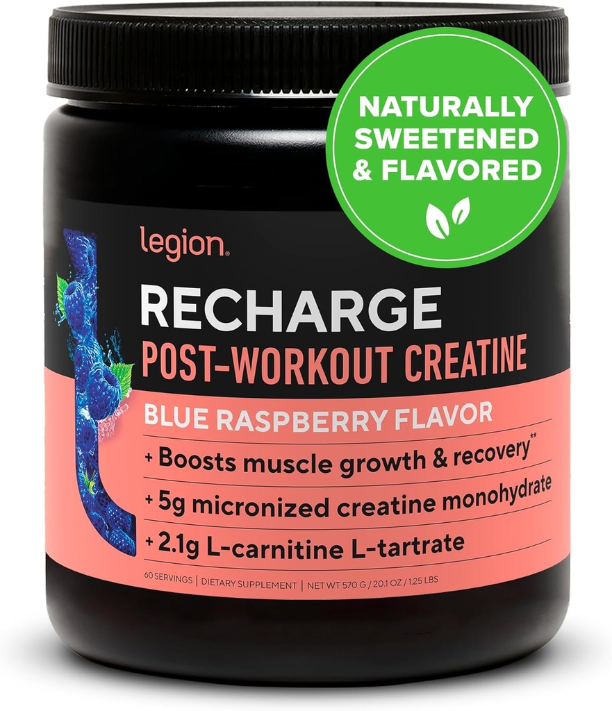 Legion Recharge Post Workout Supplement - All Natural Muscle Builder & Recovery Drink With Micronized Tinatine Monohidrat. Doğal olarak Tatlılaşmış ve Flavored, Güvenli ve Sağlıklı. (Mavi Raspberry, 60 Hizmet)