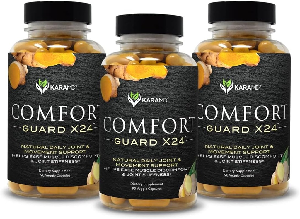 KaraMD Comfort Guard X24 | Ortak ve Hareket Desteği Tamam | Turmeric Curcumin, Boswellia & Ginger | Ease Kas Discomfort & Ortak Stiffness | Non-GMO, Gluten Free & Vegan Dostu (3 Pack)