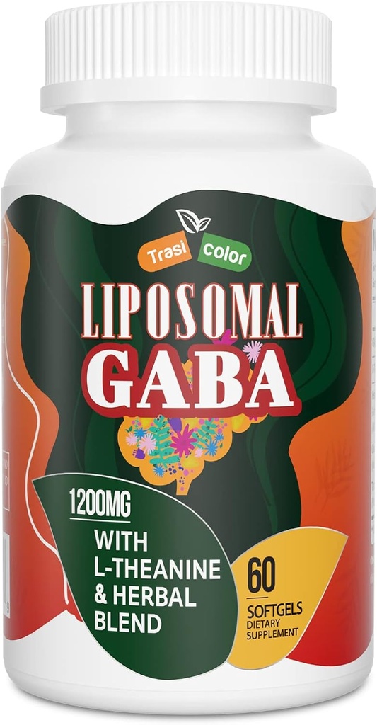 Liposomal GABA, L-Theanine Supplements 1200 mg - Ashwagandha, Chamomile, Tart Cherry Herbal Supplements for Men and Women, 60 Softgels