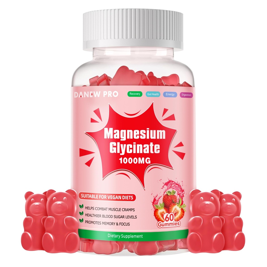 Magnezyum Glycinate Gummies 1000 mg - Sugar Free Magnezyum Pids Supplement with Vitamin D, B6, CoQ10 for Calm Mood & Sleep Support - 60 Strawberry Gummies 1000mg - Sugar Free Magnezyum Pids Supplement with Vitamin D, B6, CoQ10 for Calm Mood & Sleep Support - 60 Strawberry Gummies