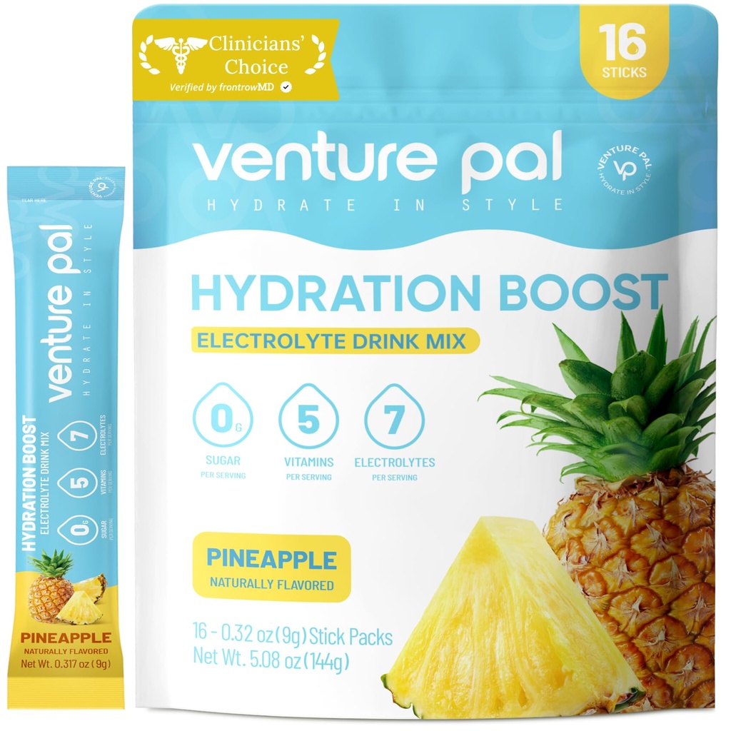 Venture Pal Sugar Free Electrolyte Toz Paketleri - Sıvı Günlük IV Hızlı Hydration & Parti Recovery için Mix | 5 Vitamin & 7 Elektrolytes / Keto Friendly | Non-GMO | sertifikalı Vegan | 16 Sticks