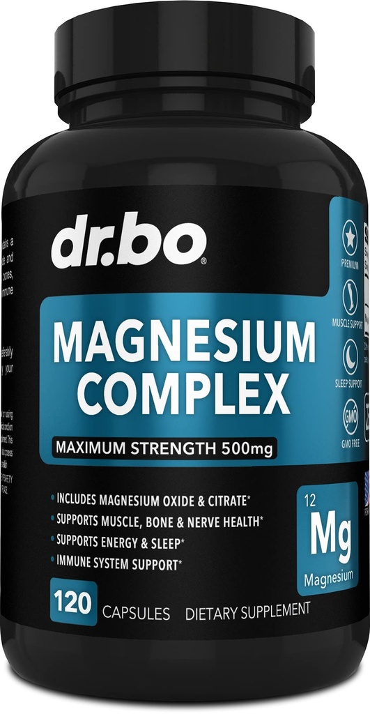 Magnezyum Kompleksi Supplement Capsules 500 mg - Support Energy, Relaxation, Leg Cramps & Legs - Yardım Kas Destek Supplements - High Abpole Premium Mag Citrate Oksit - 120 Capsules