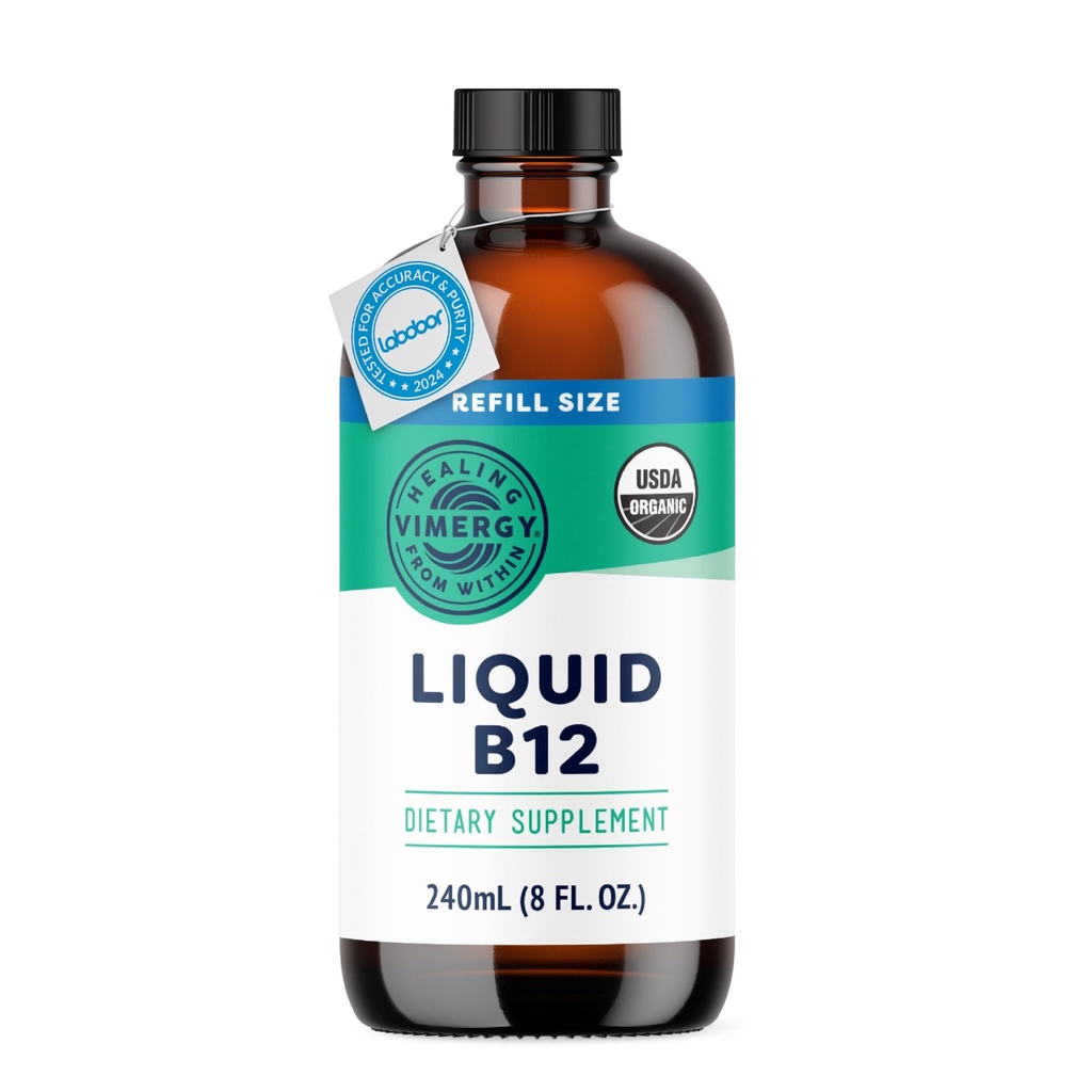 Vimergy Liquid B12 Refill – Fast-Absorbing Brain Support – Energy Support Supplement – USDA sertifikalı Organik, Vegan, Non-GMO – 240 Hizmet (240 mL)