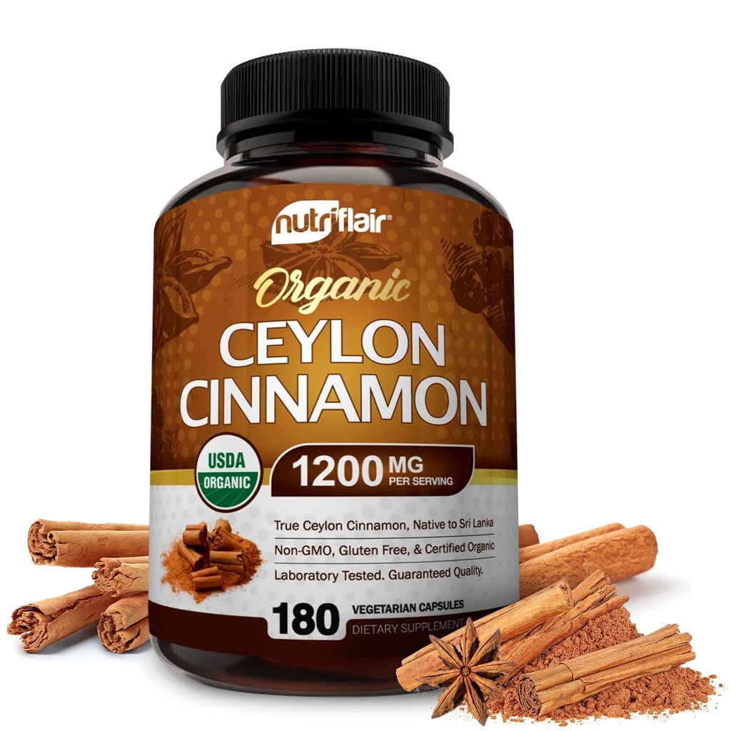 NutriFlair Organik Ceylon Cinnamon (% 100 sertifikalı Organik Ceylon Cinnamon) hizmet başına 1200 mg, 180 Capsules - Ortaklar, Inflammatory, Antioksilon Cinnamon (% 100 sertifikalı Organik Ceylon Cinnamon)