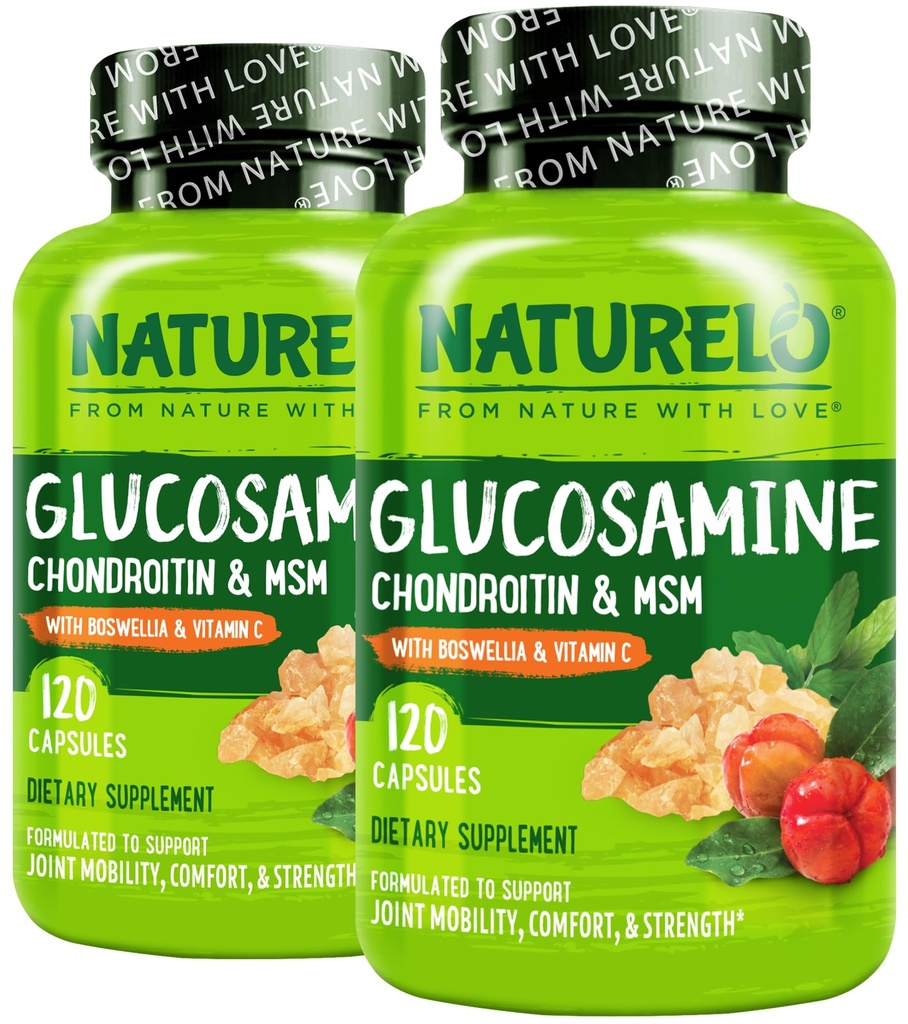 NATLO Glucosamine Chondroitin MSM ile Boswellia ve Vitamin C - Ortak Konfor, Hareketlilik ve Güçlü - 120 Capsules (Pack of 2)