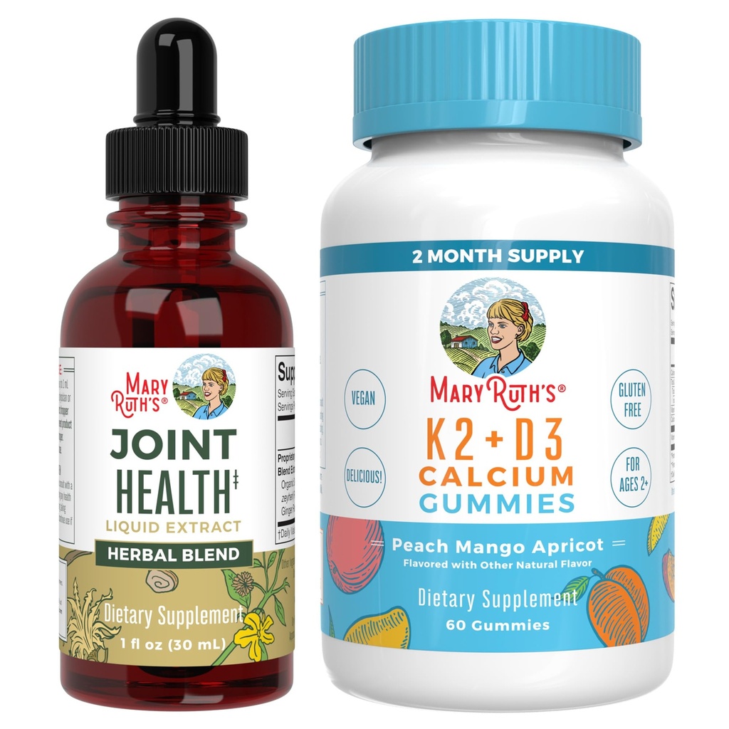 MaryRuth Organics Joint Health Liquid Drops & Vitamin K2+D3 Gummies (Peach and Apricot) | Etiket Projesi, Ortaklar ve Bone Support | Vegan, Non-GMO, Gluten Free