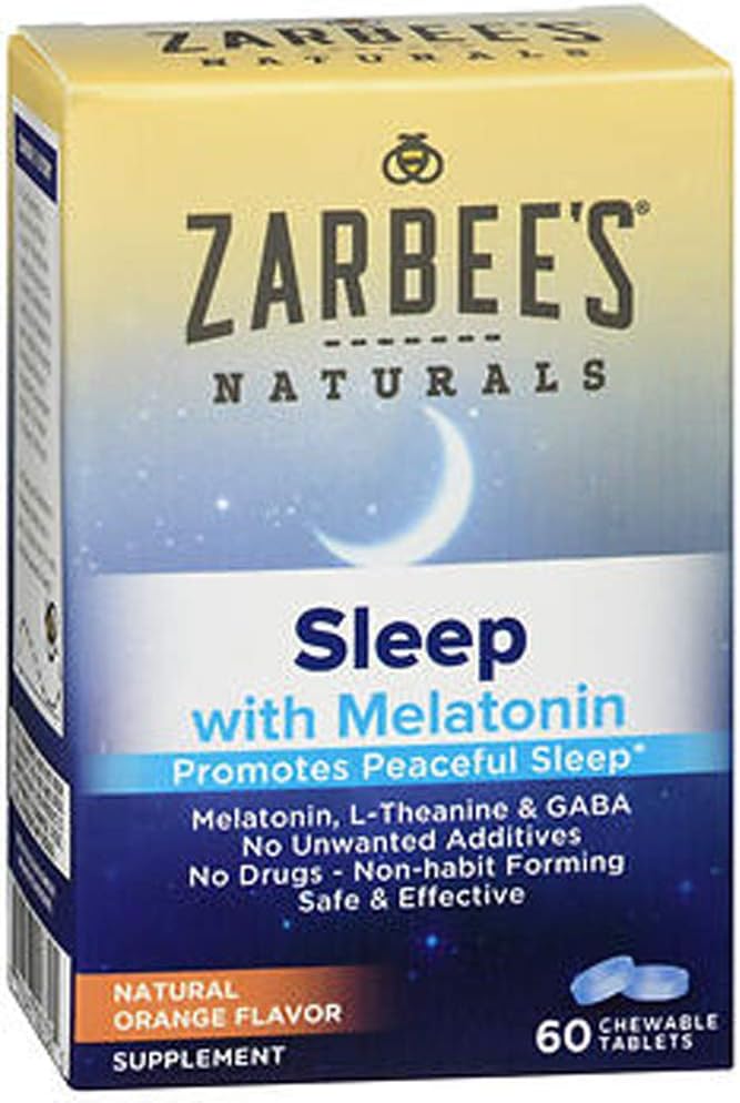 Zarbee's Naturals Sleep Melatonin, Orange Flavor, 60 Chewable Tabletler (Pack of 2)