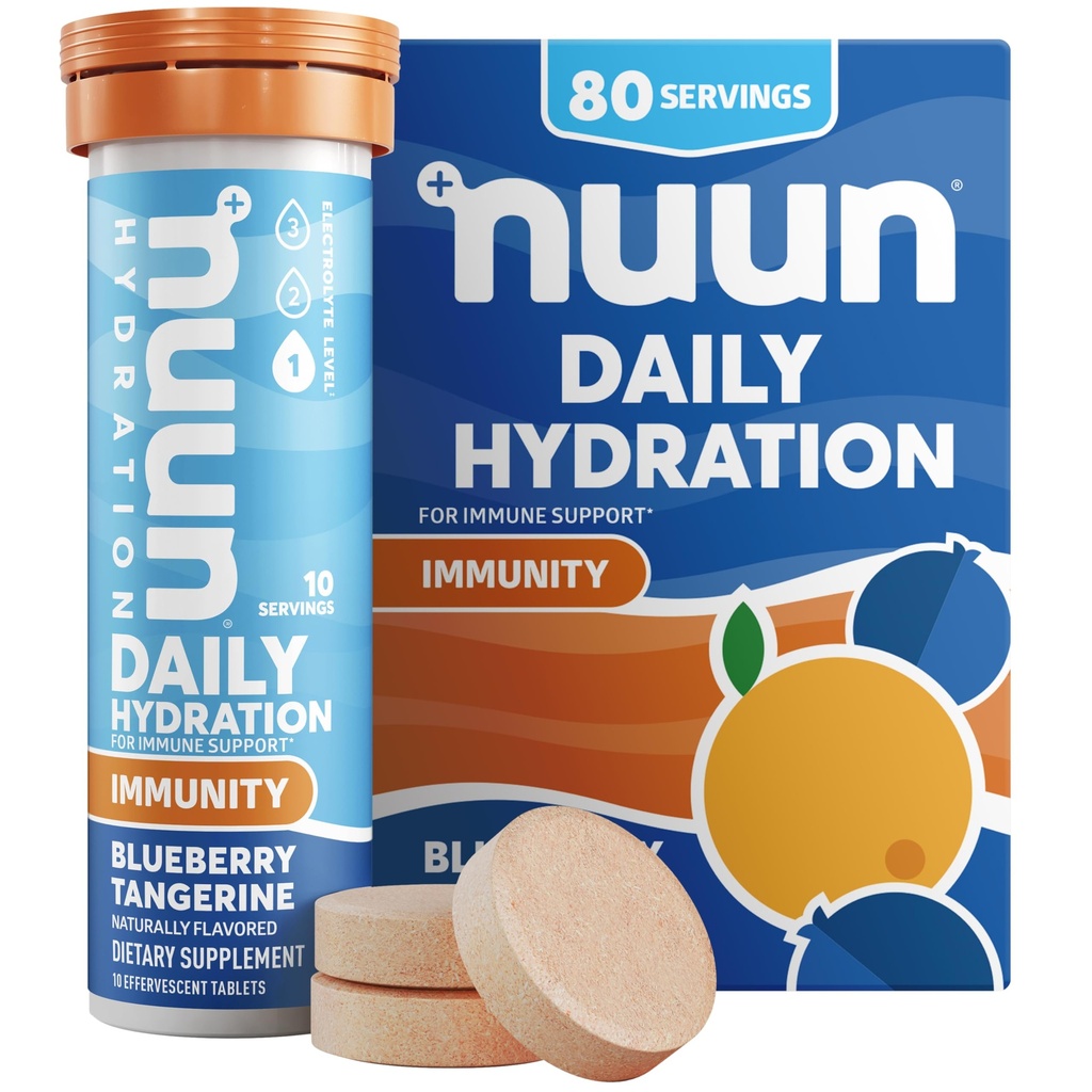 Nuun Immunity Electrolyte Tabletleri D, C, E, & A, Ginger, Elderberry, Magnezyum & 4 Diğer Essential Electrolytes, Vegan, Blueberry Tangerine, 8 Pack (80 Hizmet Toplamı)