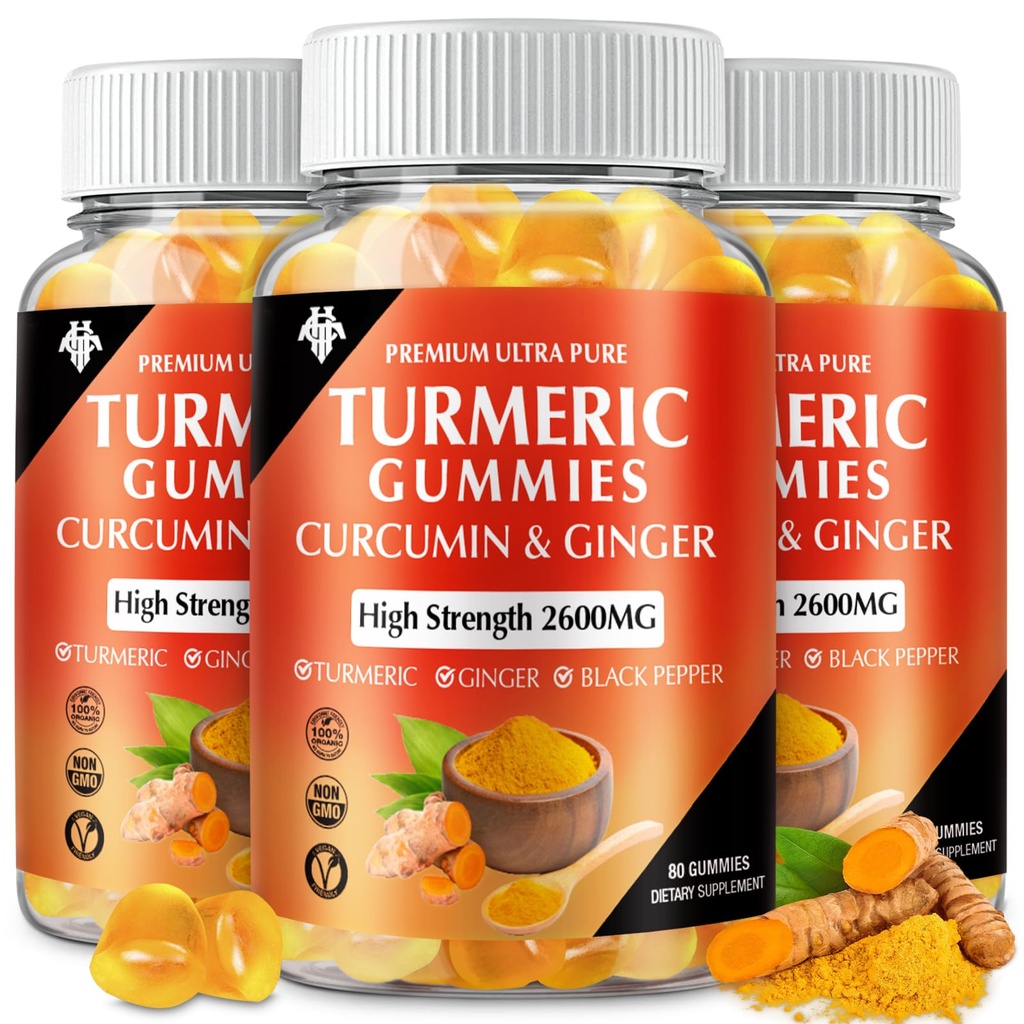 Turmeric Curcumin Gummies (3 Pack) - Turmeric Curcumin Supplements with Ginger & Black Pepper Gummies for Immune Muscle Support Health Skin - Vegan, Gluten Free, Low Sugar - için