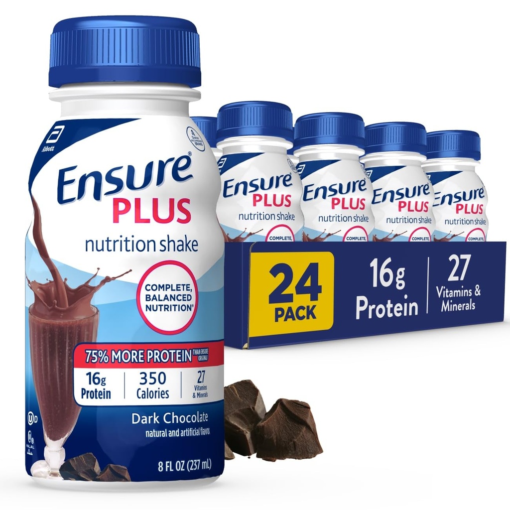 Plus Dark Chocolate Nutrition Shake | Meal Change Shake | içmeye hazır | 16g protein ve 27 Vitamin ve Mineraller | 8 fl oz - 24 Pack