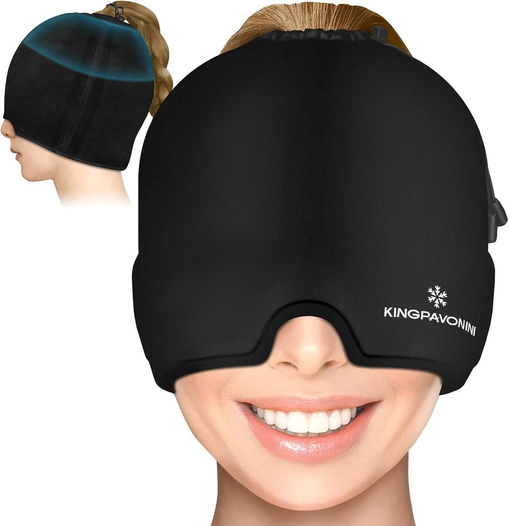 Gel Buz Migraine Headache Relief Cap, Ayarlanabilir Fits All Heads, Cold Capsule Migraine Relief Cap for Gery Eyes, Hot/Cold Therapy