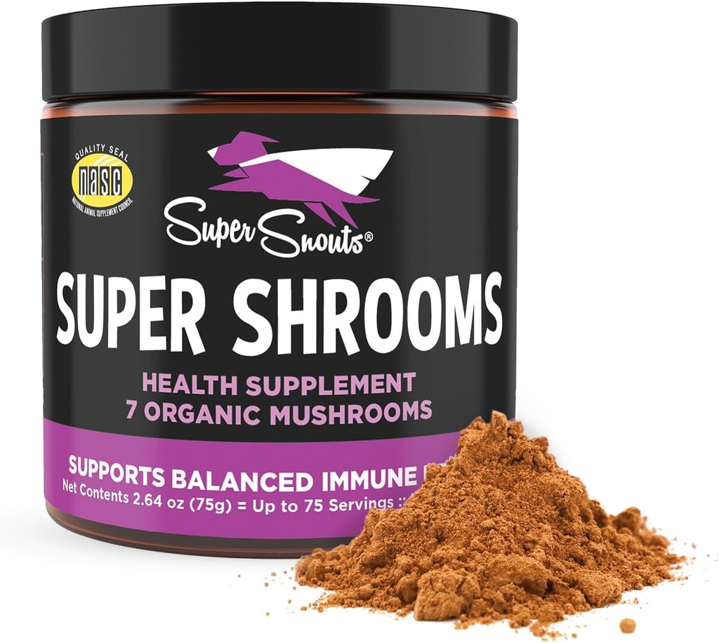 Super Snouts Super Shrooms Mushroom Immune Support Supplement for Dogs and Cats, 2.64 oz - Made in USA Organic Non-GMO, Immune Health for Strong Immunity, 7 Mushroom Blend Powder