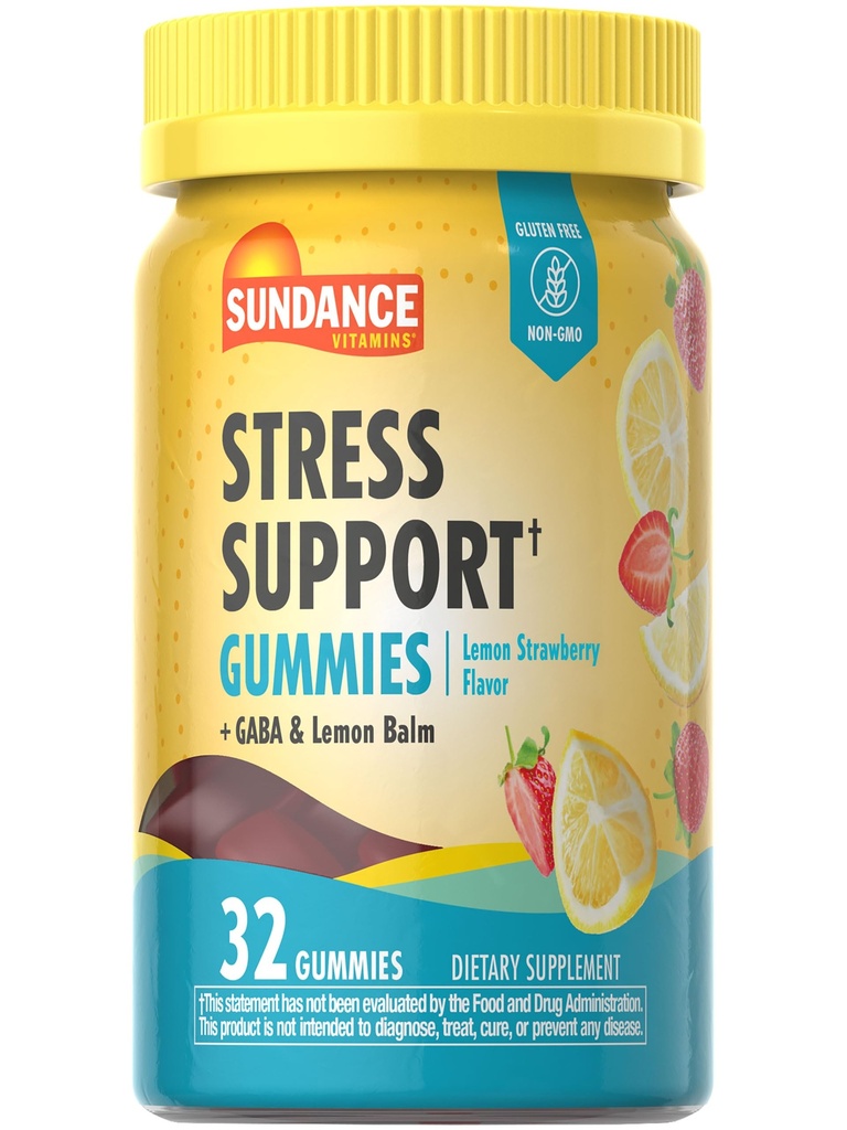 Sundance Stres Desteği Gummies | 32 Kont | GABA ve Lemon Balm | Lemon Strawberry Flavor | Non-GMO ve Gluten Free Supplement Supplement