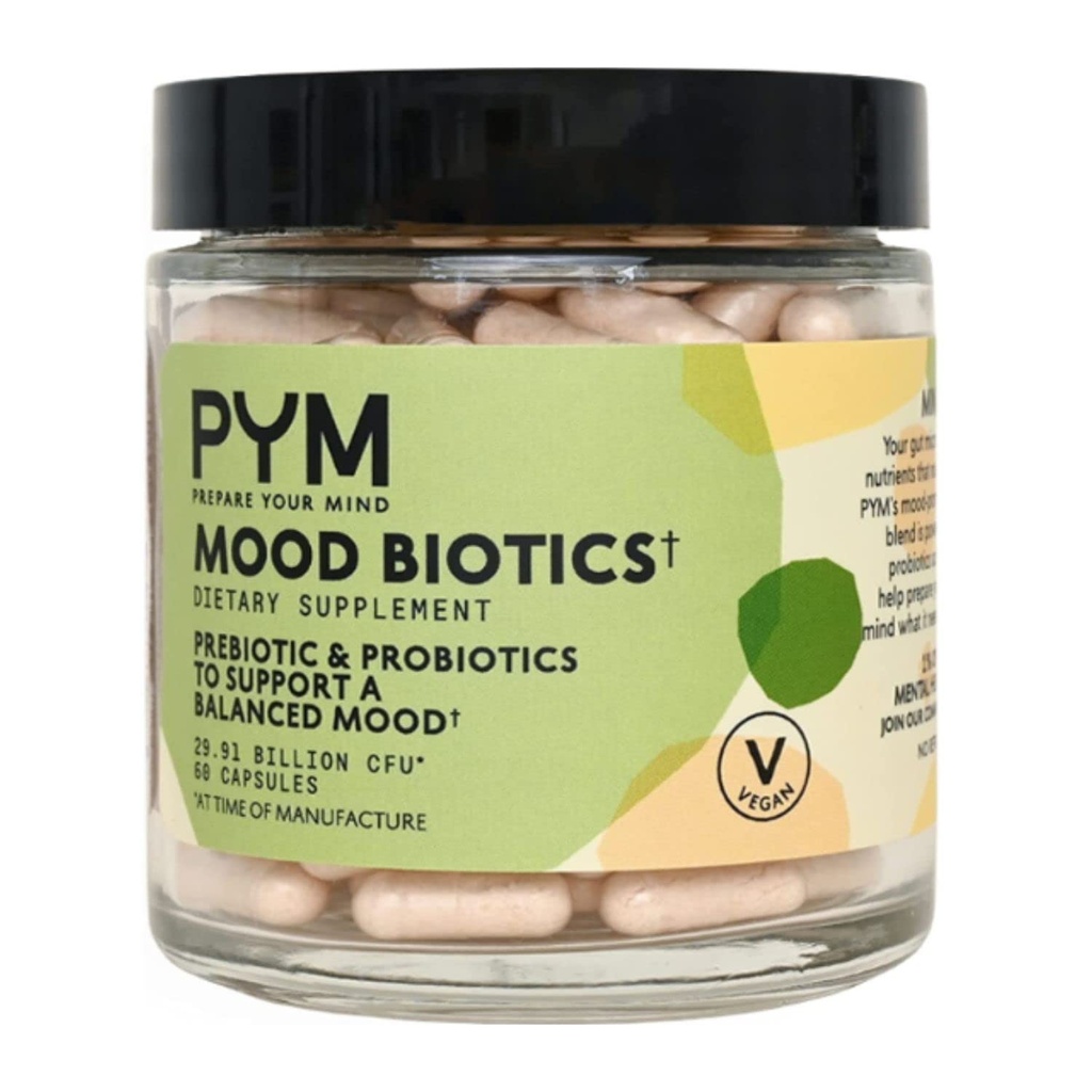 Prebiyotiks and Probiyotiks Mood Biotics by PYM with 22.91 Milyar CFU (60 Kont) Gut Health & Mood Support Supplement | Non-GMO, Vegan, Gluten Free