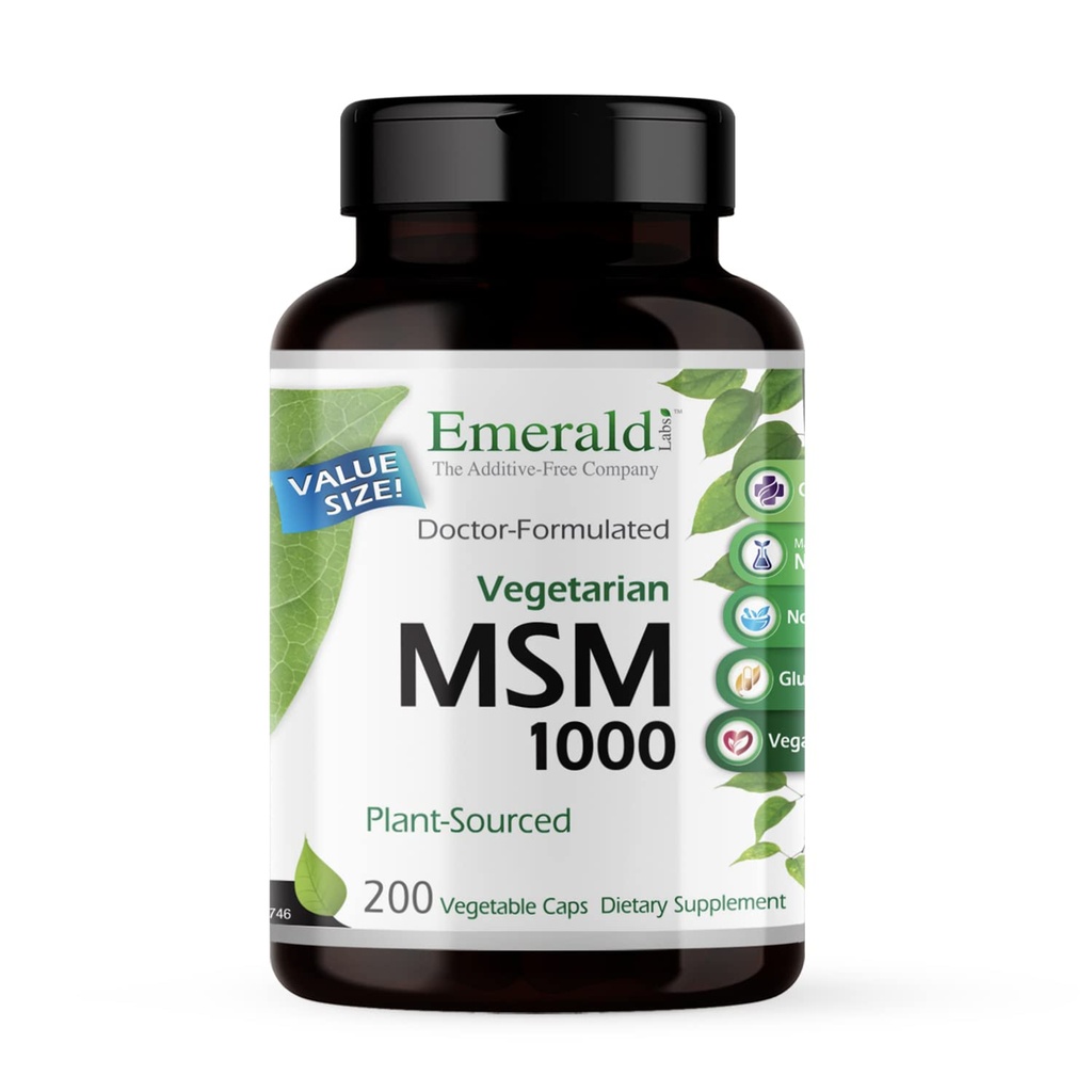 EMERALD LABS MSM 1000 mg - Ortak, Liver & Immune Support Supplement with Metilsulfonylmethane - Gluten-Free &mix-Free - 200 Sebze Capsules (Güncel to 100-Day Supply)
