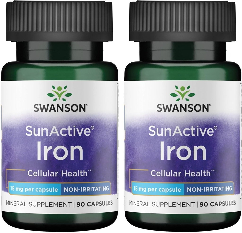 Swanson Sunaktif Demir 15 Milligram 90 Capsules (2 Pack)