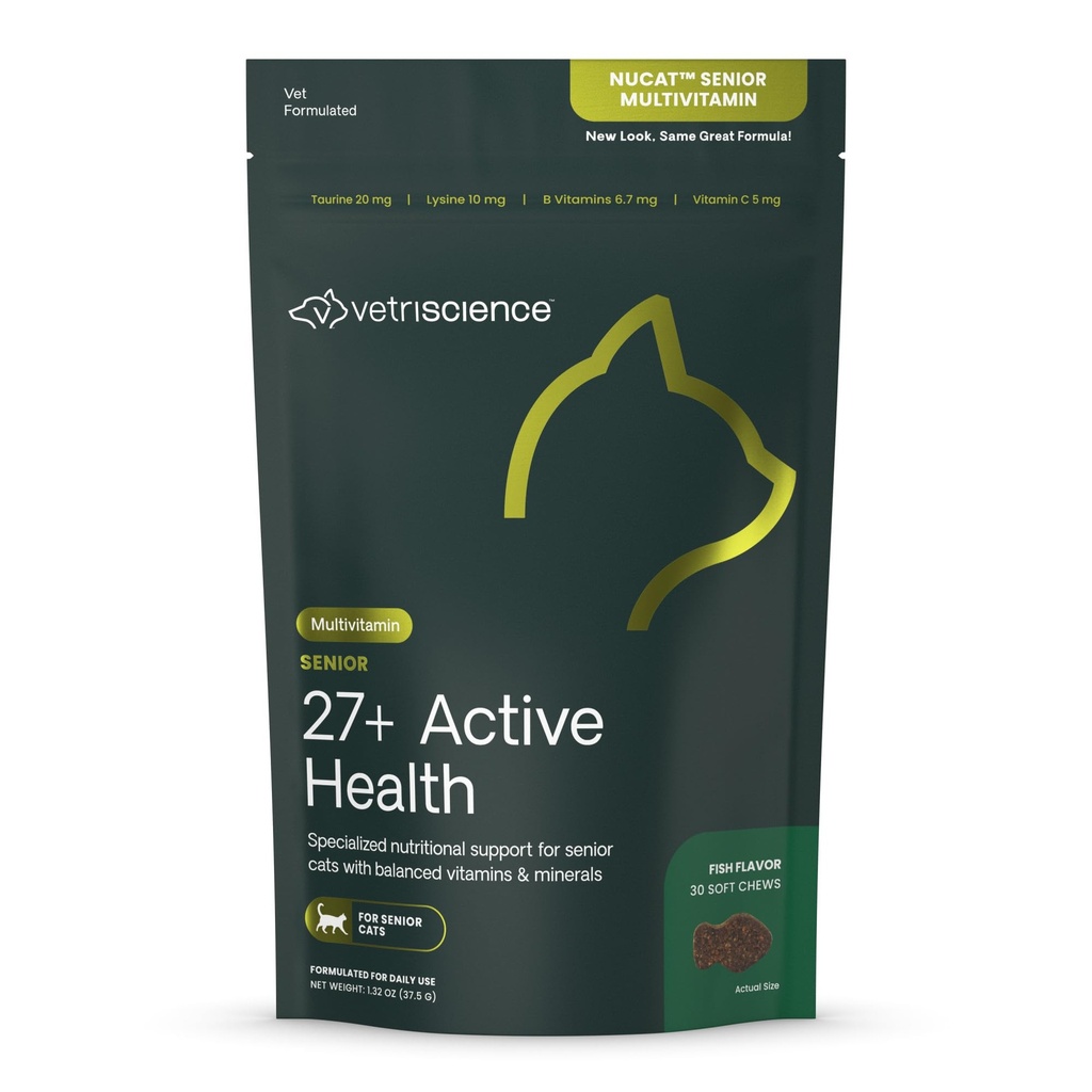 Vetri Science Senior 27+ Active Health Chews, Nu Cat Daily Multivitamin for Senior Cats, Dengeli Vitaminler, Mineraller ve Antioksiler, Sağlıklı Ağlama ve Sağlık Desteği, Balık, 30 Kont