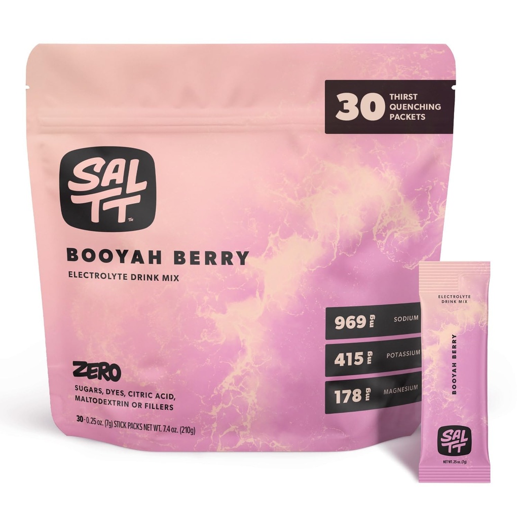 SALTT Electrolytes Dust Flavored Drink Mix - Booyah Berry - 30 Hydration Packets - Magnezyum, Pyum, sodyum, Trace Minerals - Zero Sugar & Gluten Free - Travel Essentials