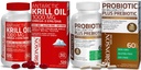 Bronson Probiyotik 50 Milyar CFU + Prebiyotik with Apple Polyols & Pineapple Fruit Ekstrac Antarktika Krill Oil 1000 mg with Omega-3s EPA DHA